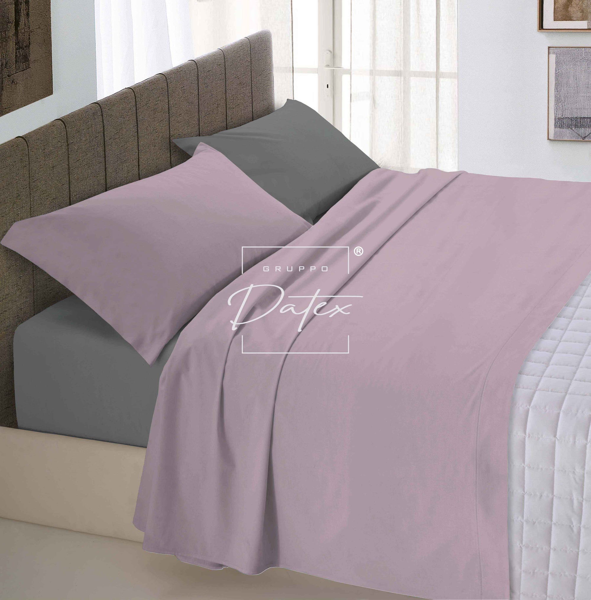 Komplettes BiColor-Bettlakenset in Antik-Rosa/Rauch