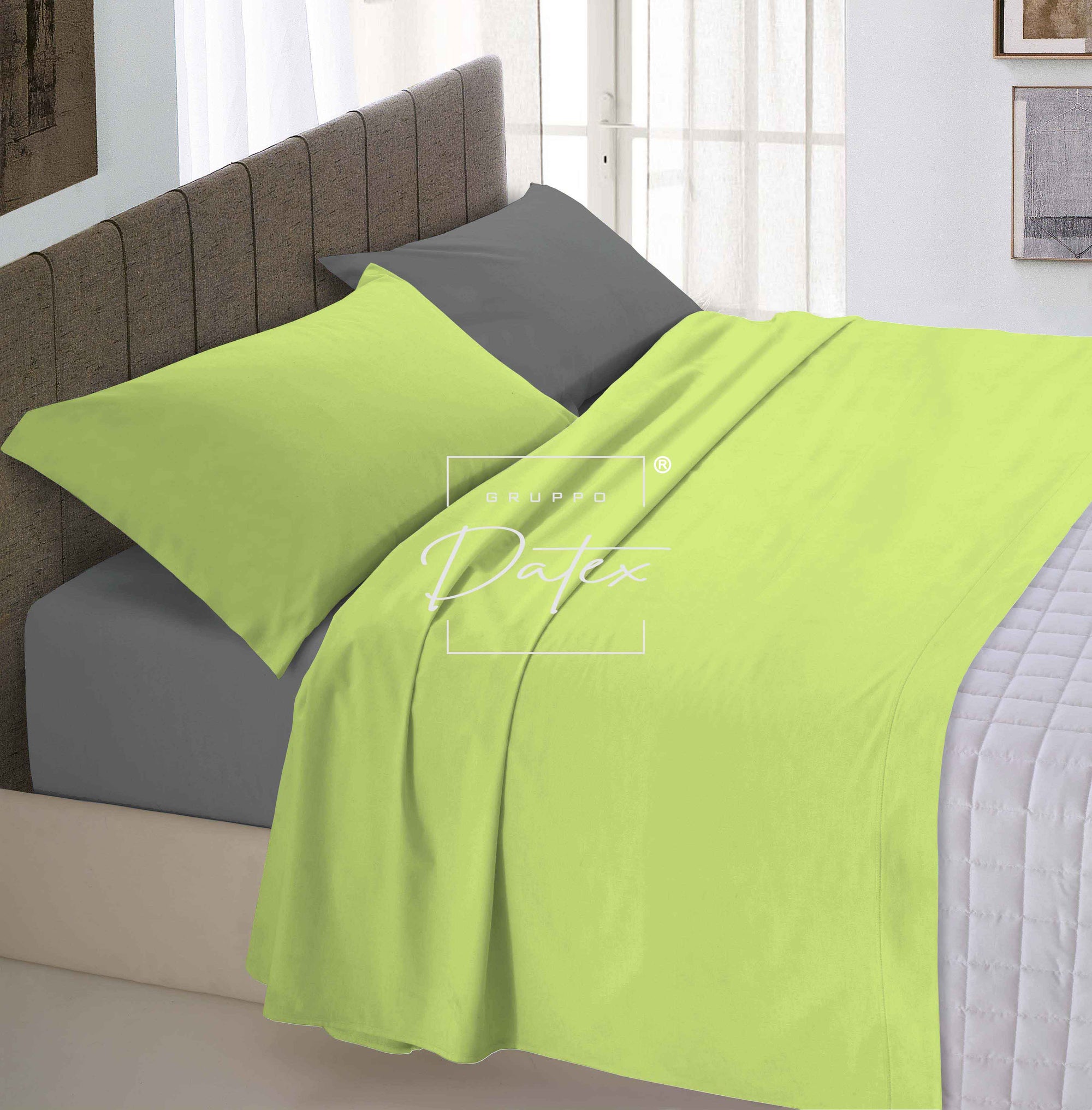 Komplettes BiColor-Bettwäscheset Acid Green/Smoke