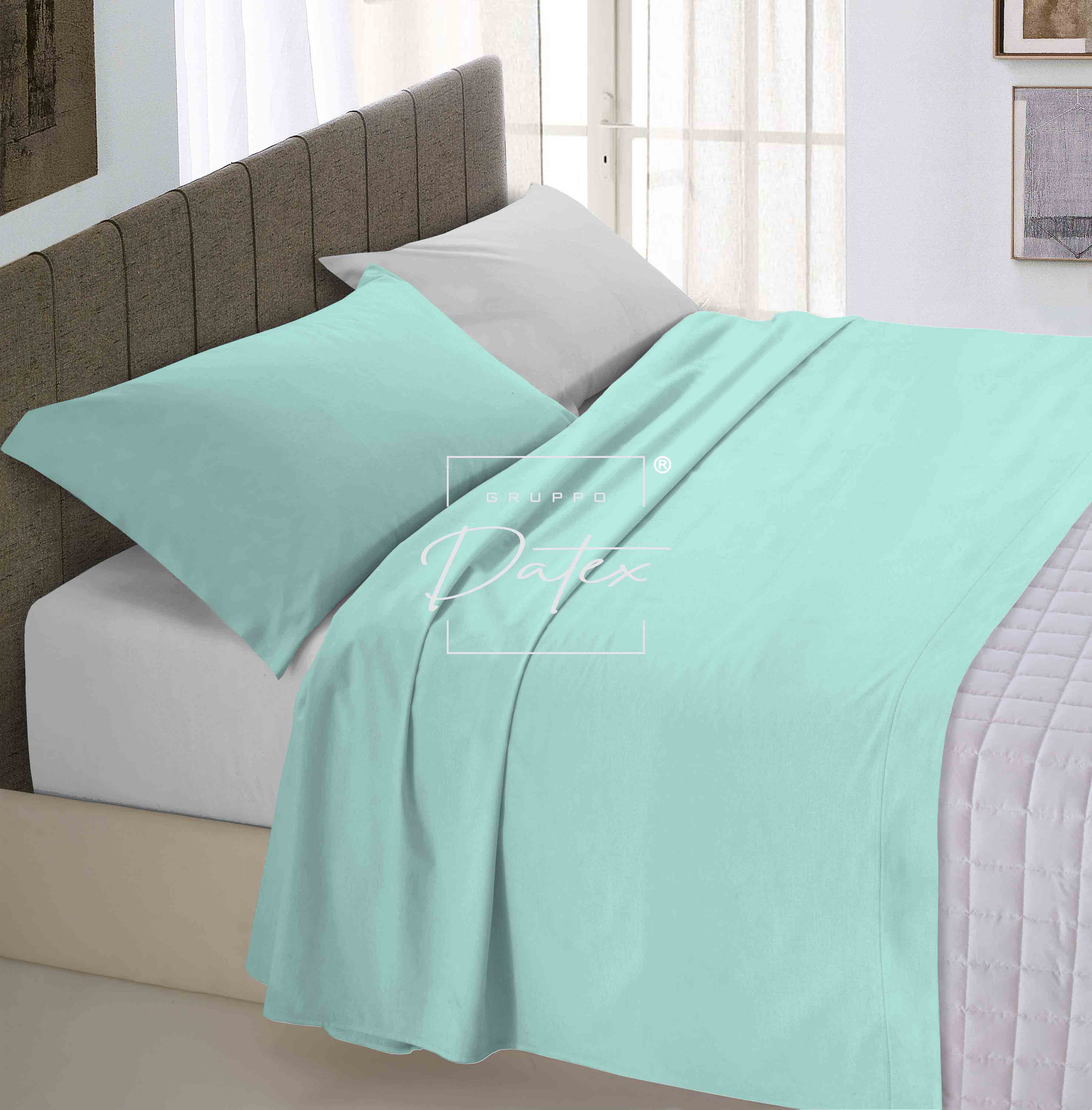 Komplettes BiColor-Bettwäscheset Aqua Grün/Grau