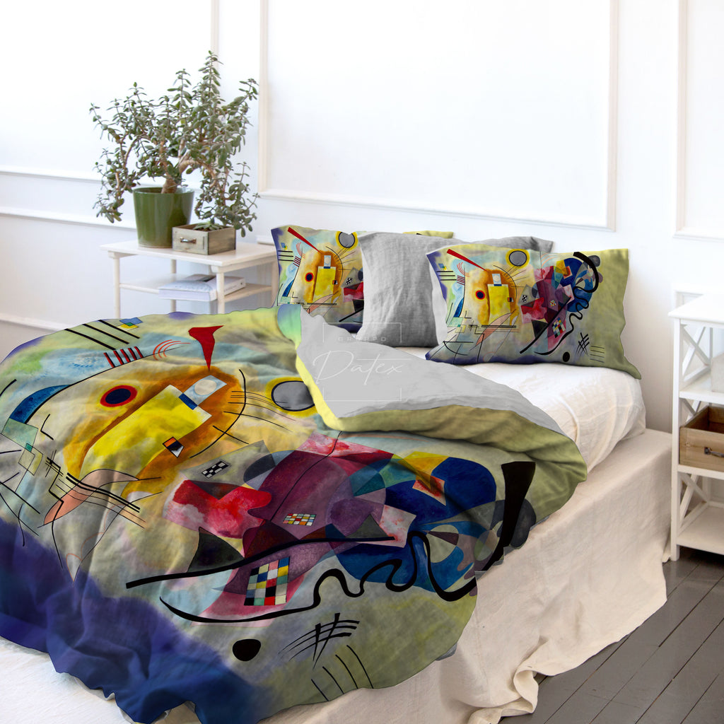 Copripiumino Matrimoniale " GIALLO,ROSSO E BLU " di KANDINSKY - Spugna e Cotone