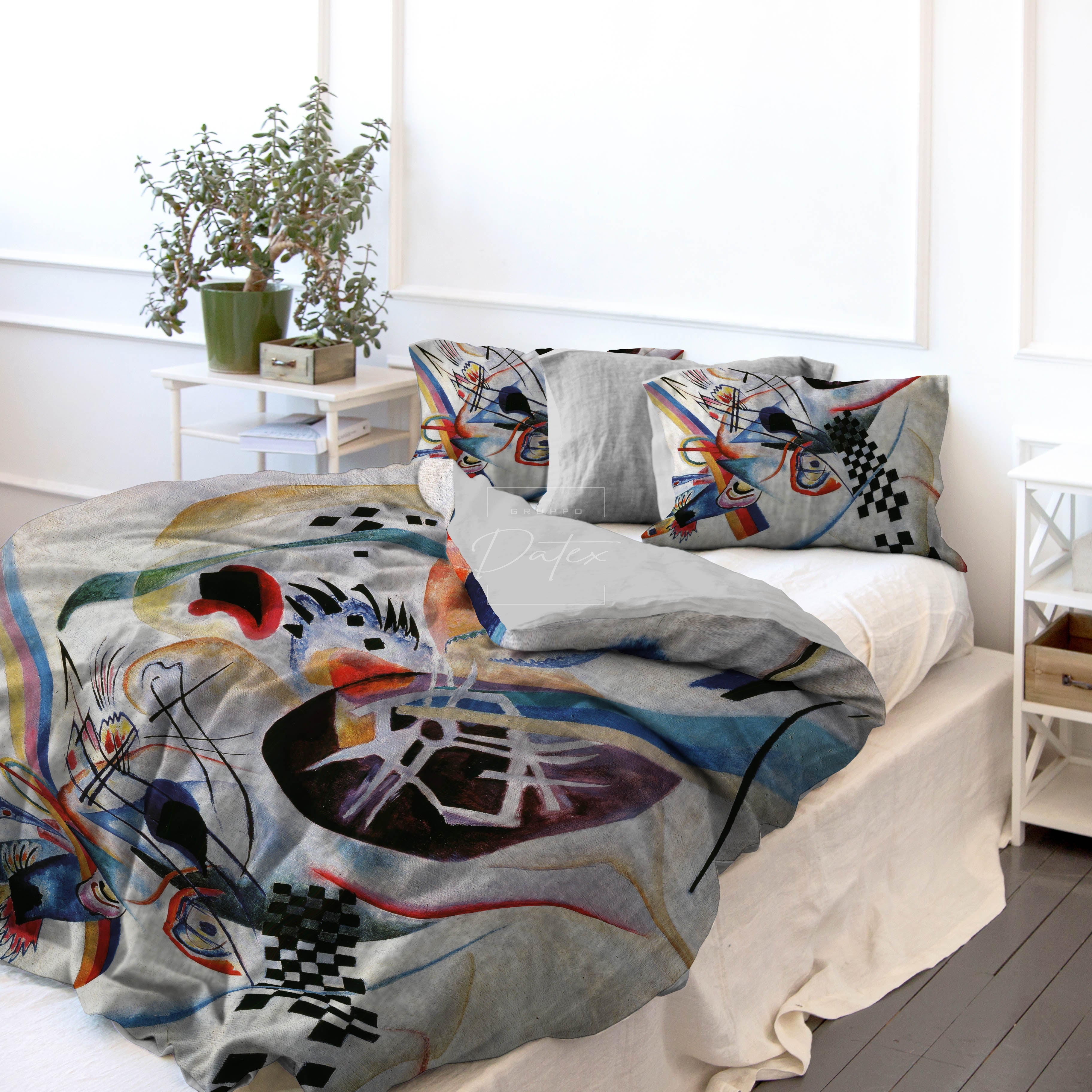 Copripiumino Matrimoniale " COMPOSIZIONE SU BIANCO " KANDINSKY - Spugna e Cotone