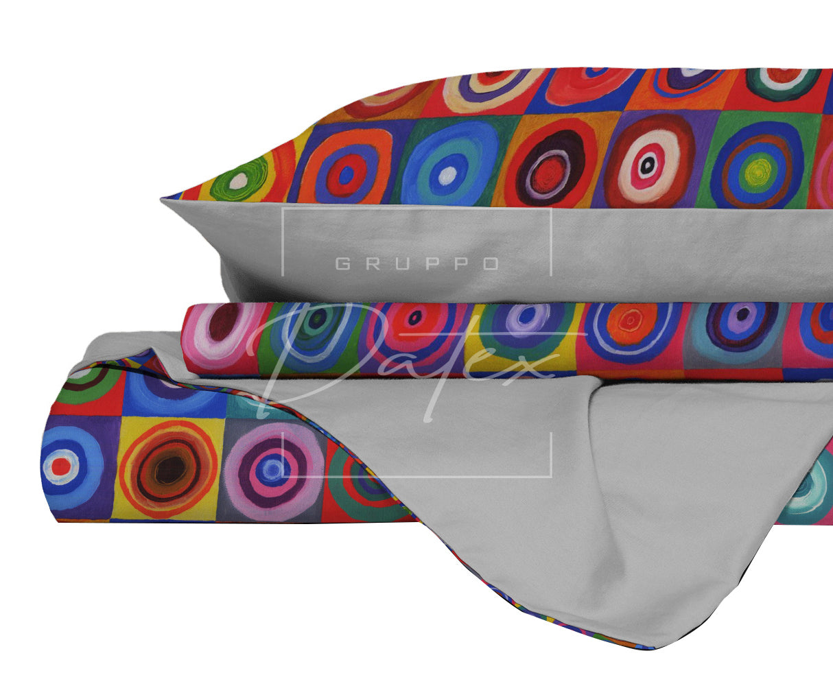 Copripiumino Matrimoniale  " QUADRATI CON CERCHI CONCENTRICI " di KANDINSKY - Spugna e Cotone