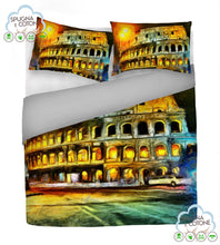 Carica l&#39;immagine nel visualizzatore di Gallery, Copripiumino Matrimoniale &quot; COLOSSEO DI NOTTE &quot; - Spugna e Cotone
