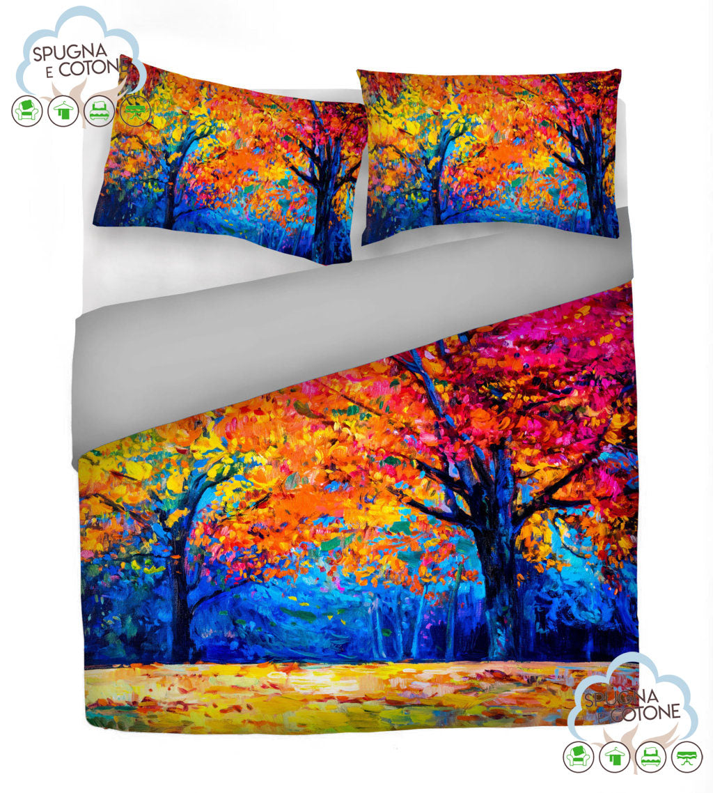 Copripiumino Matrimoniale " ALBERI D'AUTUNNO " - Spugna e Cotone