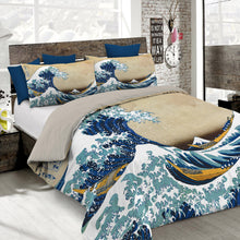 Load image into Gallery viewer, Hokusai &quot;The Great Wave off Kanagawa&quot; Double Duvet Cover Set

