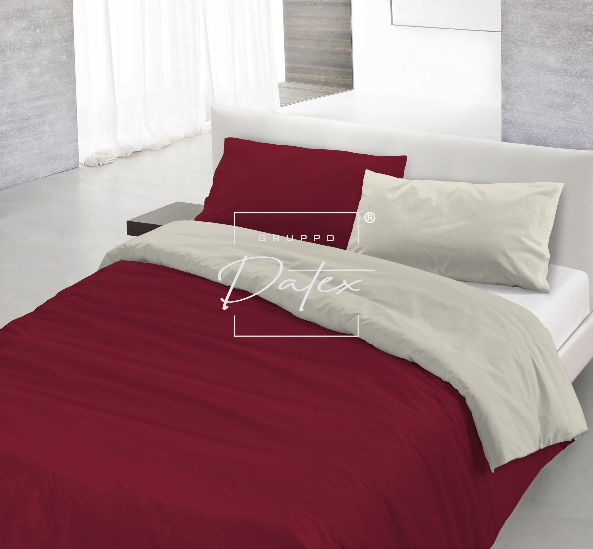 Parure Copripiumino BORDEAUX/PANNA - Spugna e Cotone