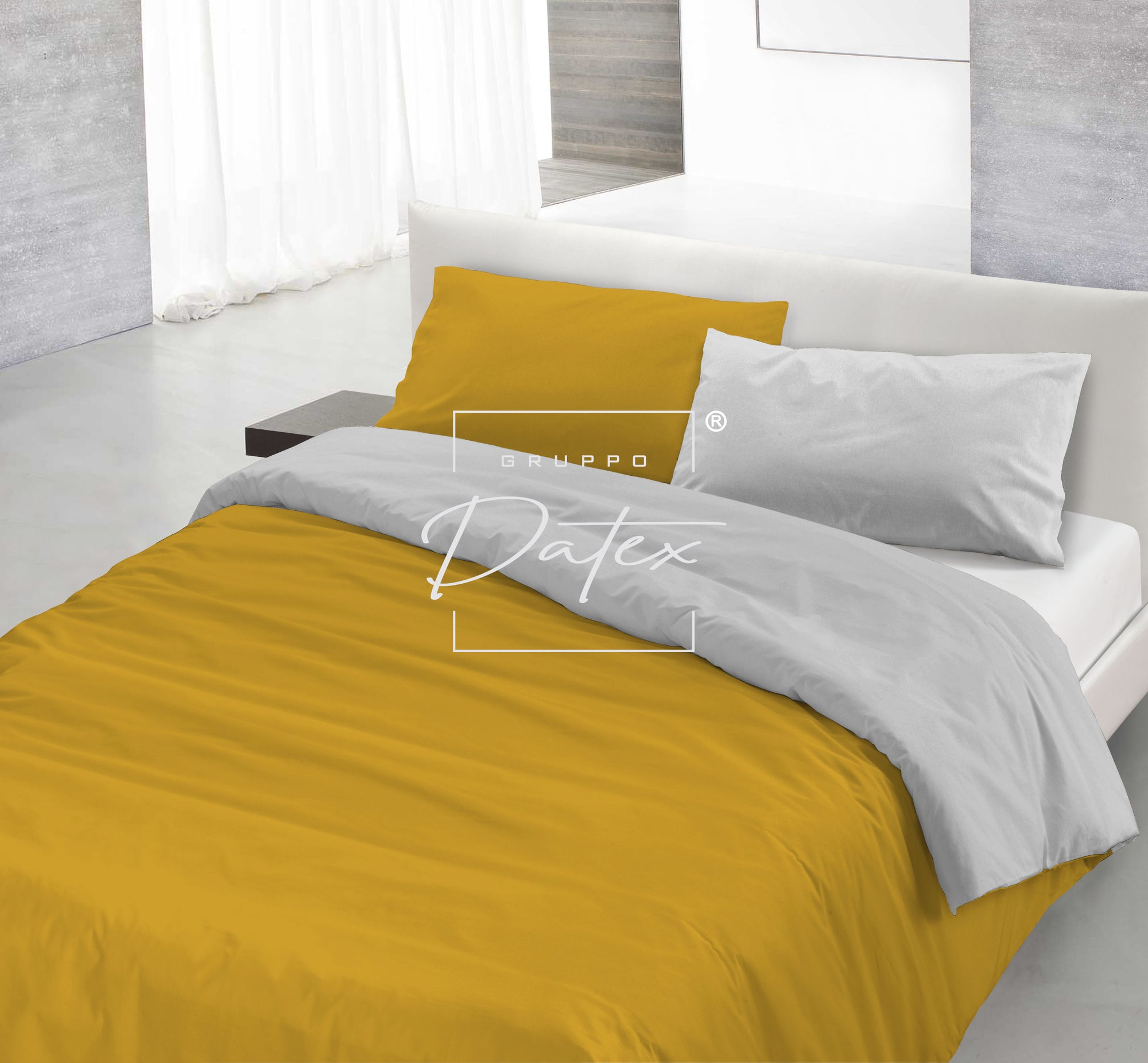 Parure Copripiumino OCRA/GRIGIO - Spugna e Cotone