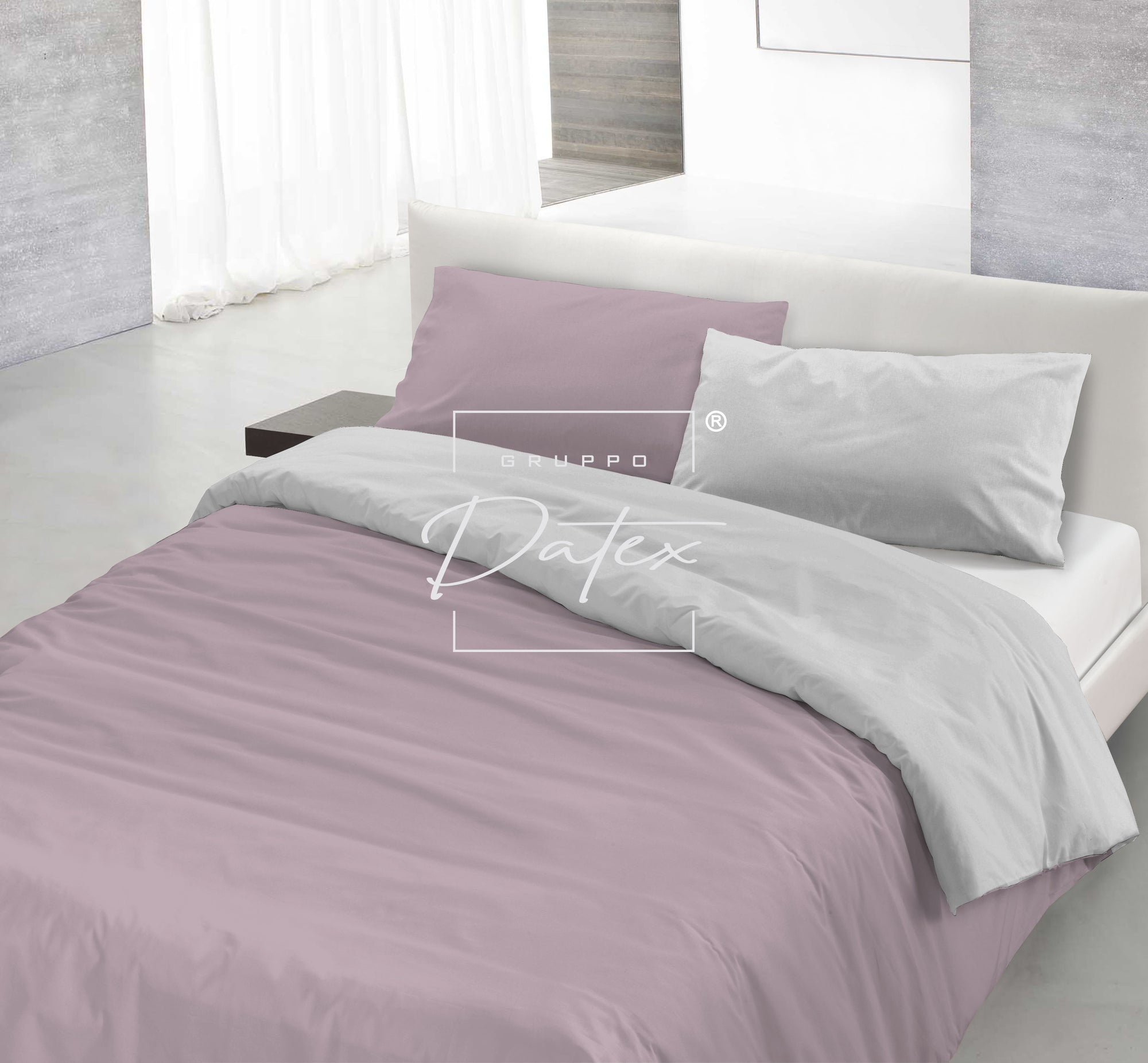 Parure Copripiumino GRIGIO/ROSA ANTICO - Spugna e Cotone